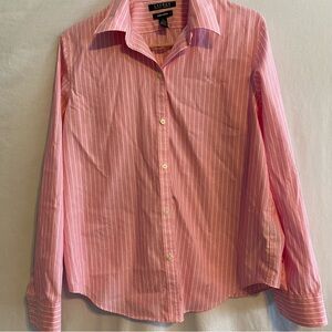Lauren Ralph Lauren pink pinstripe button down blouse size L